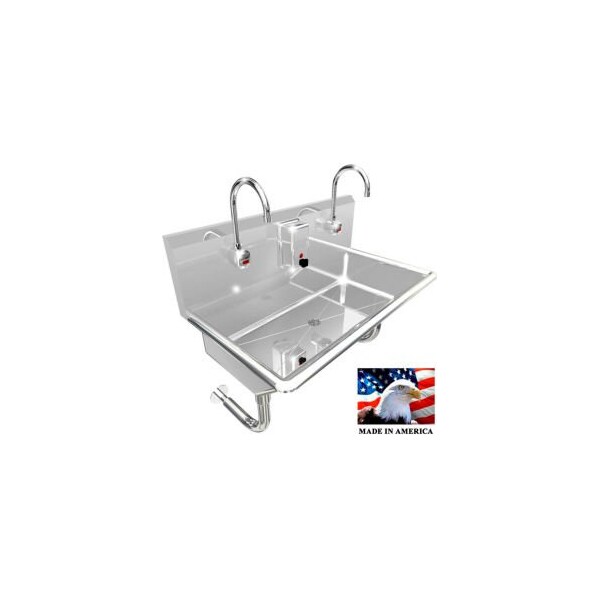 Best Sheet Metal. BSM Inc. Stainless Steel Sink, 2 User w/Electronic Faucets Round Tube Wall Mounted 36"L X 20"W X 8"D 021E36208R - main